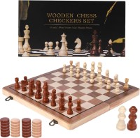 Image of Wooden Chess Checkers Set